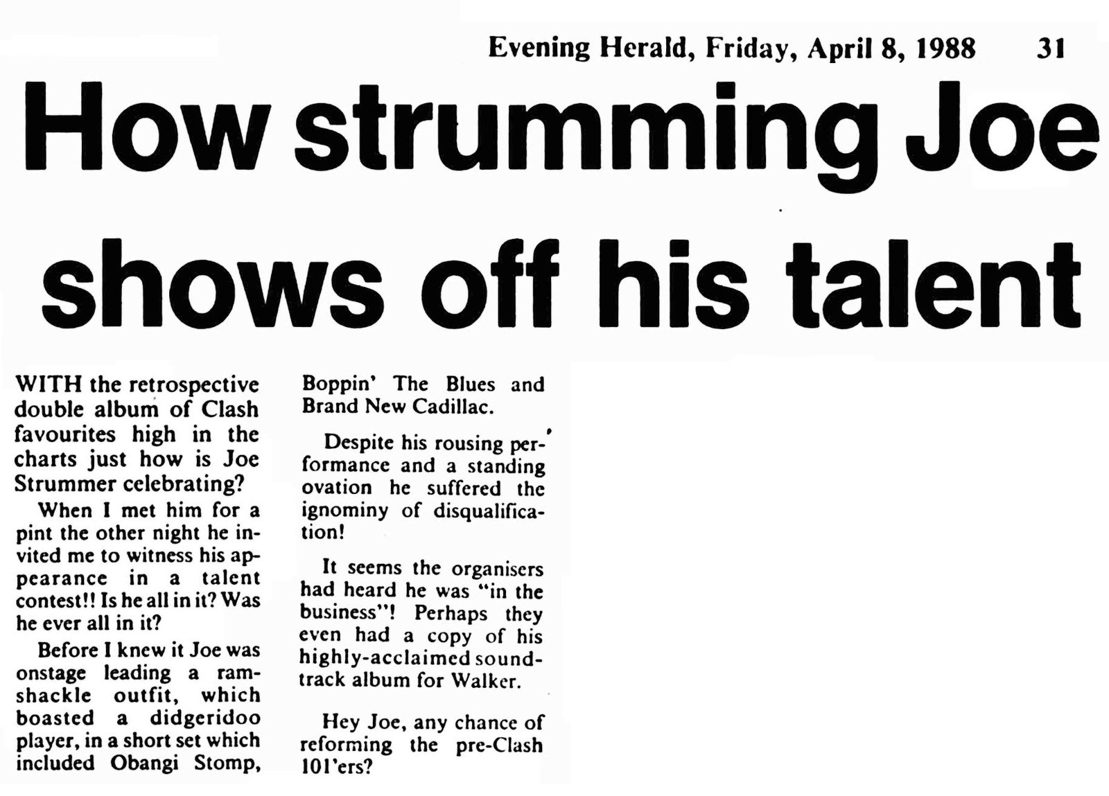 Joe Strummer Talent Contest 1988