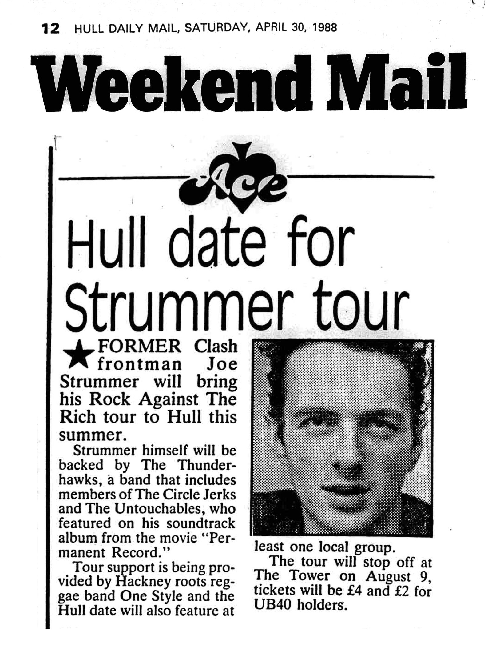 Joe Strummer Hull Daily Mail 1988