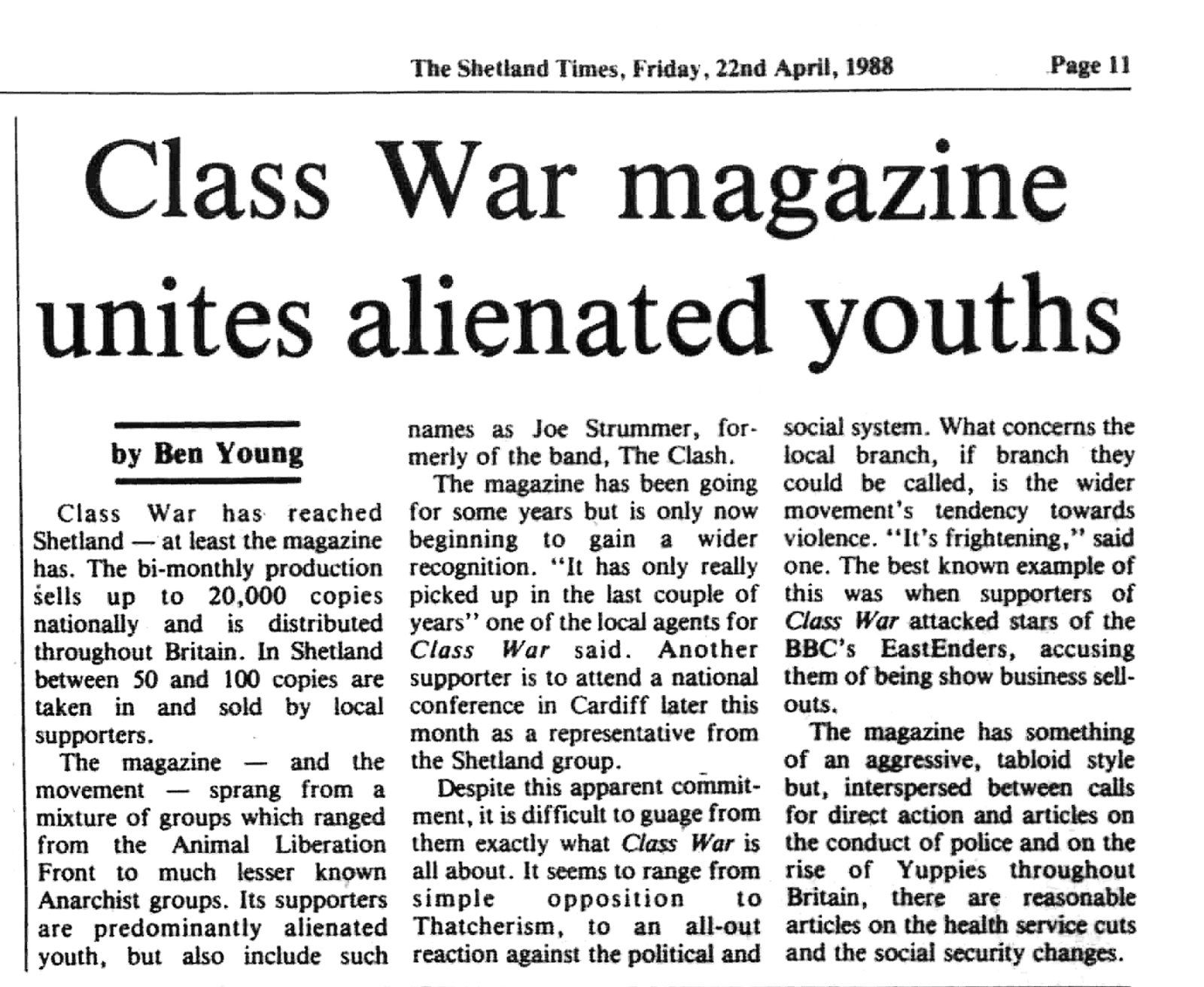 Joe Strummer Shetland Times 1988
