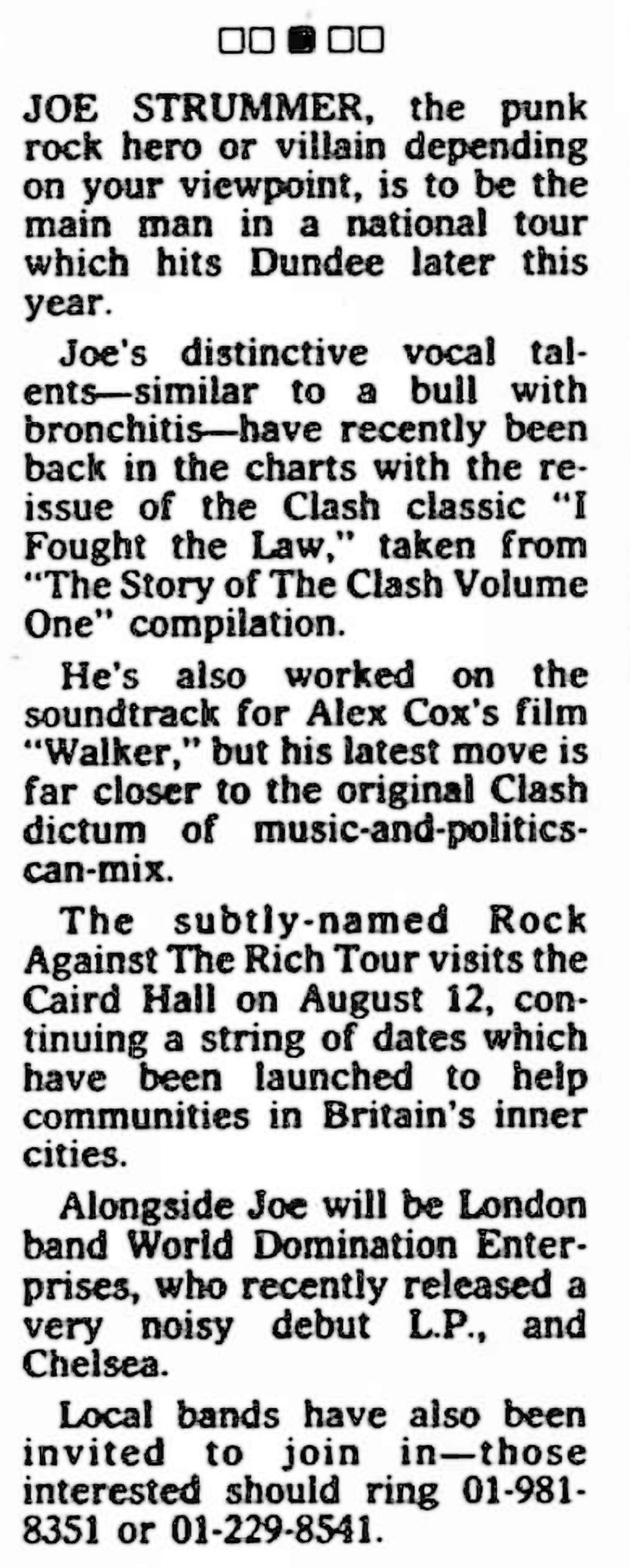 Joe Strummer Courier and Advertiser 1988