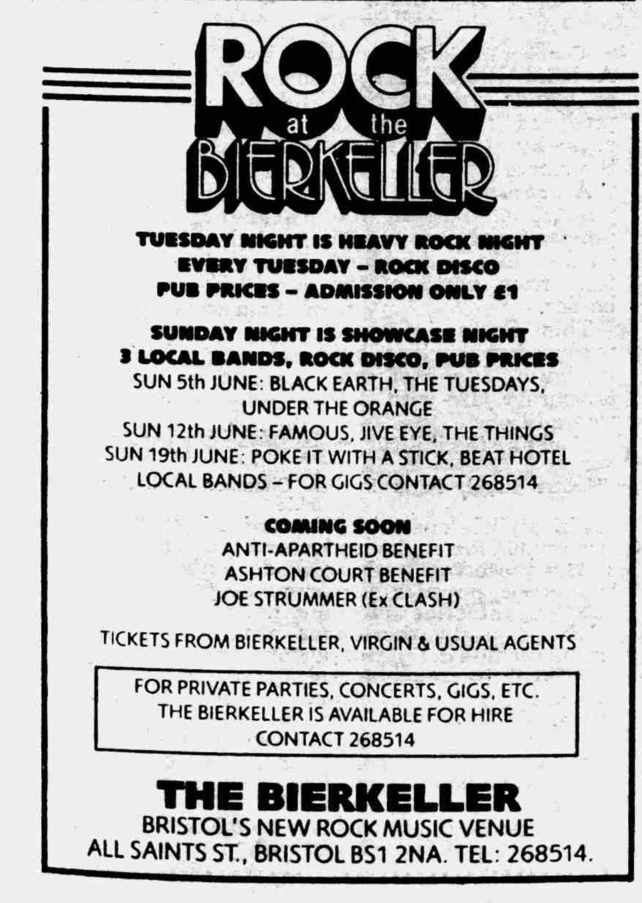 Bierkeller Bristol June 1988 advert