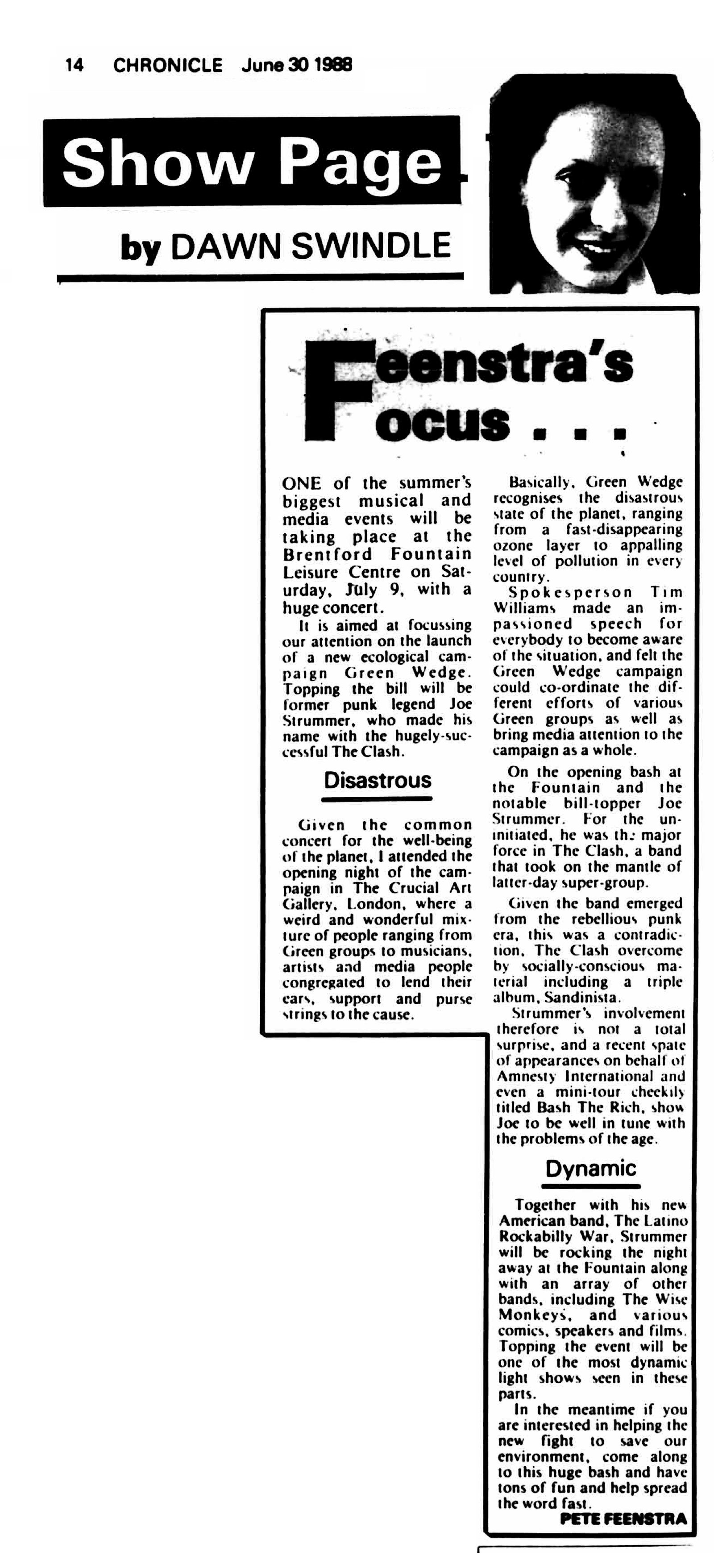 Feenstra’s Focus, Chronicle 30 June 1988