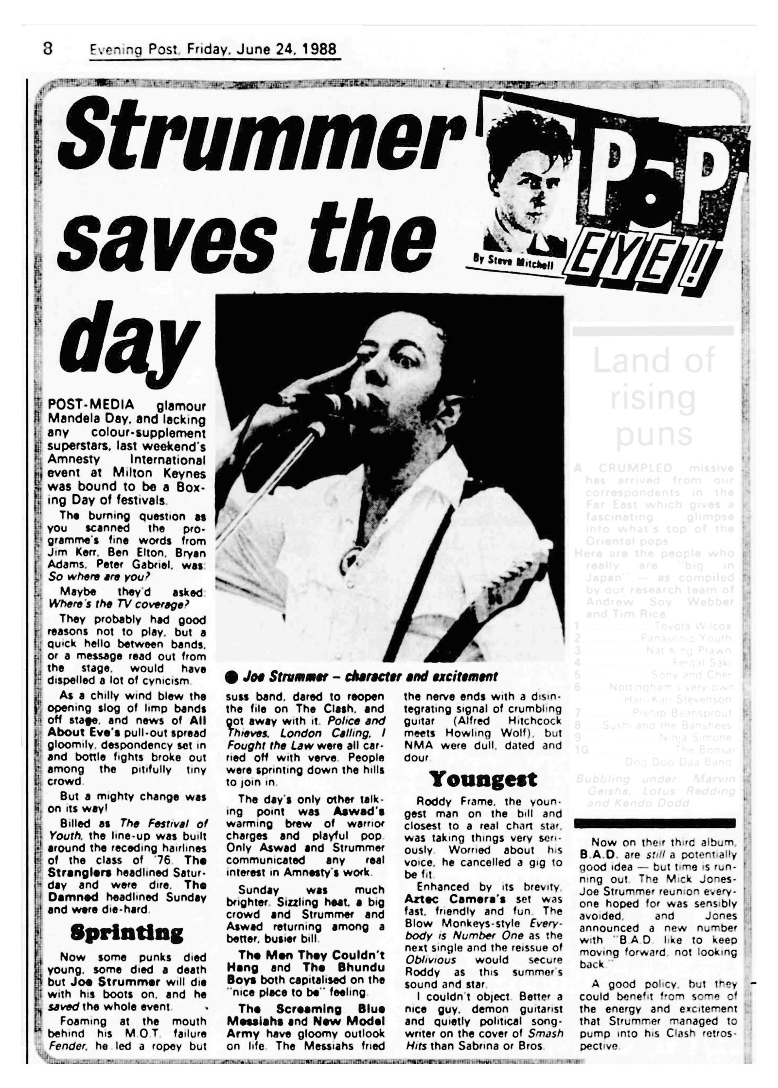 Strummer saves the day, Evening Post, 24 June 1988