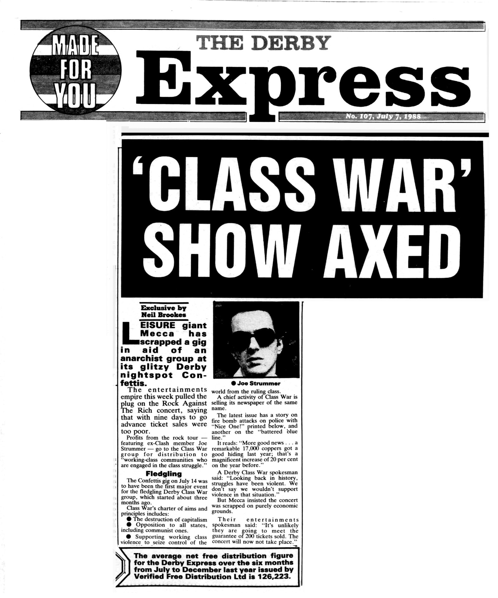 Class War Show Axed, Derby Express, 7 July 1988