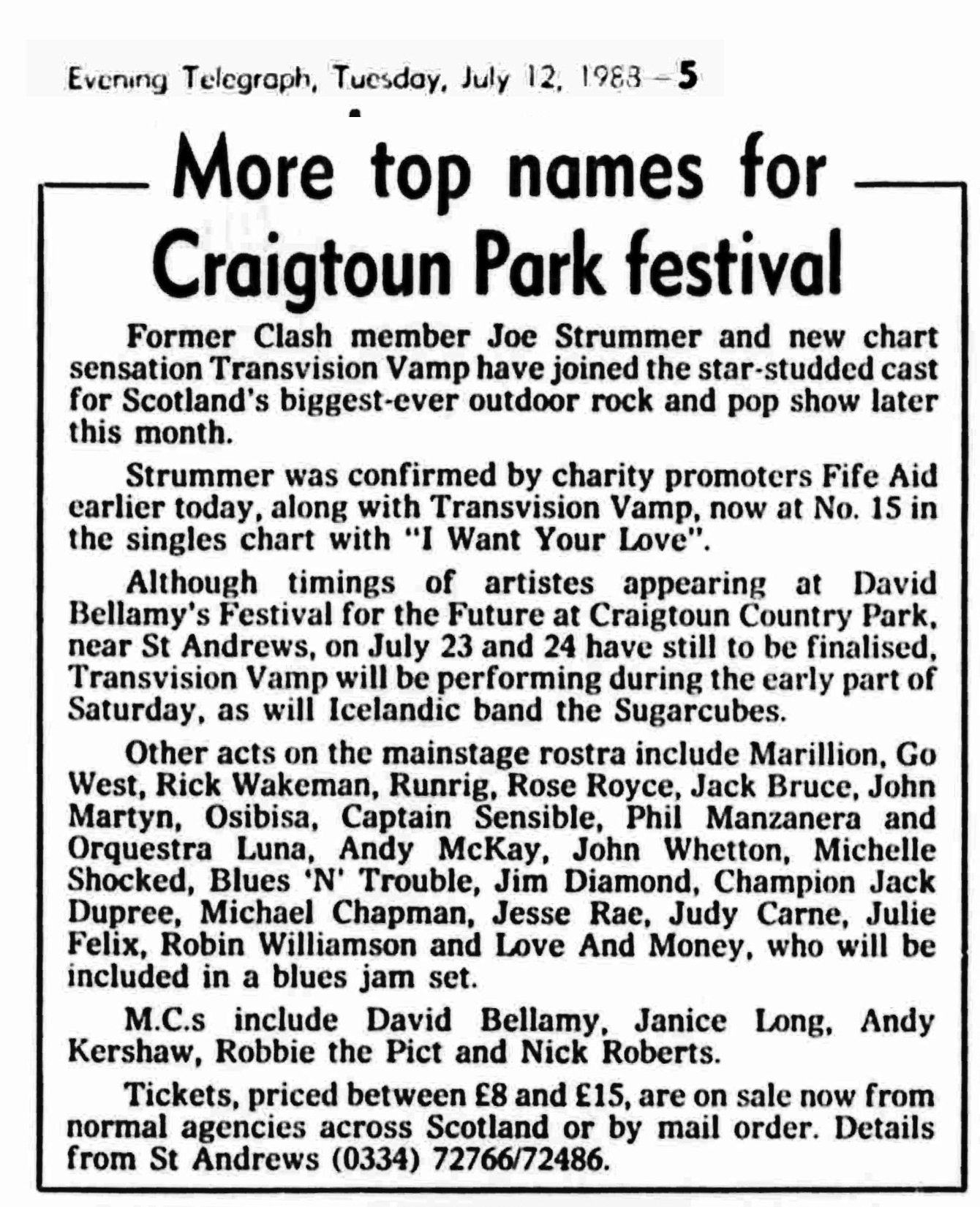 More top names for Craigtoun Park festival - Evening Telegraph, 12 July 1988