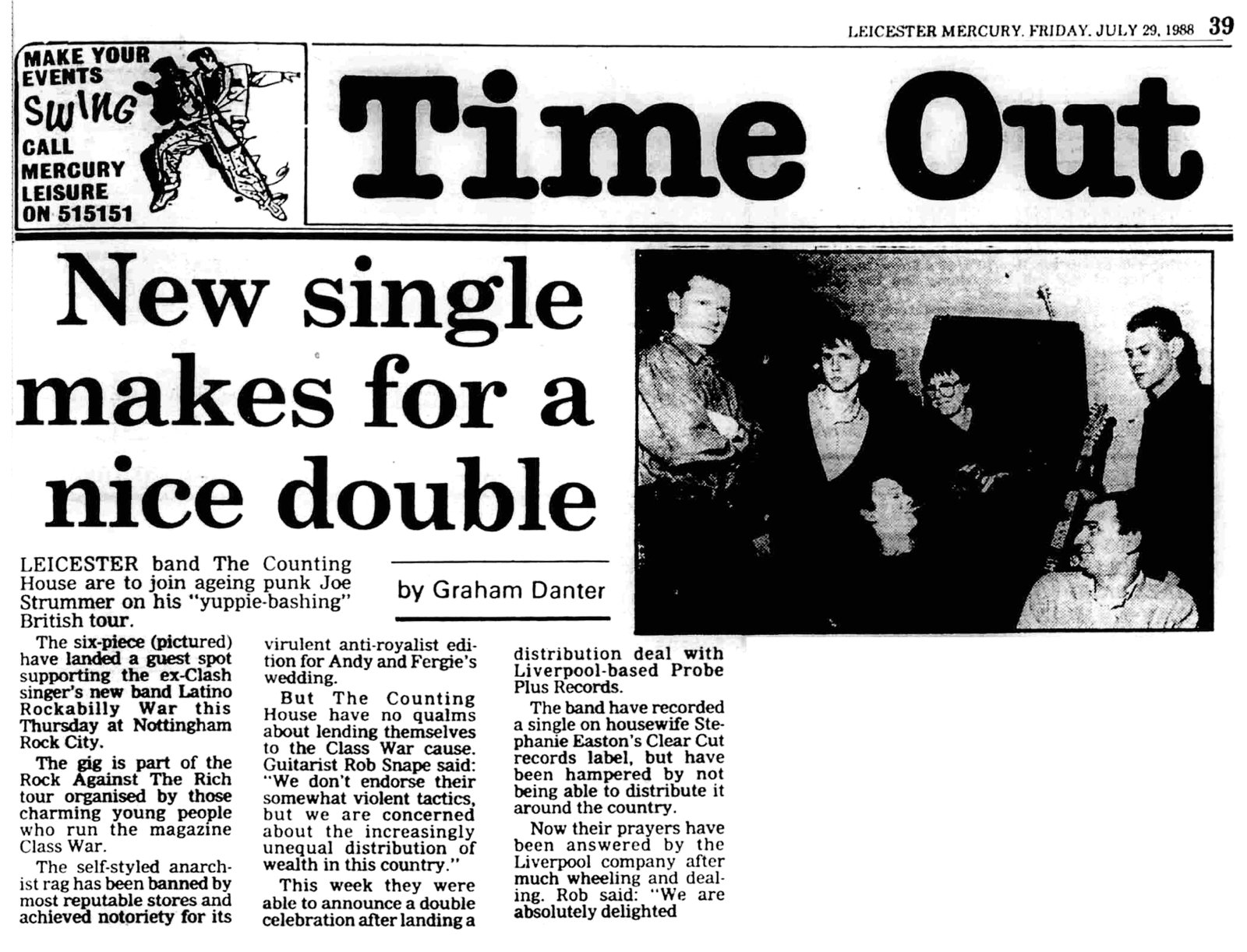 The Counting House band article, Leicester Daily Mercury, 29 July 1988
