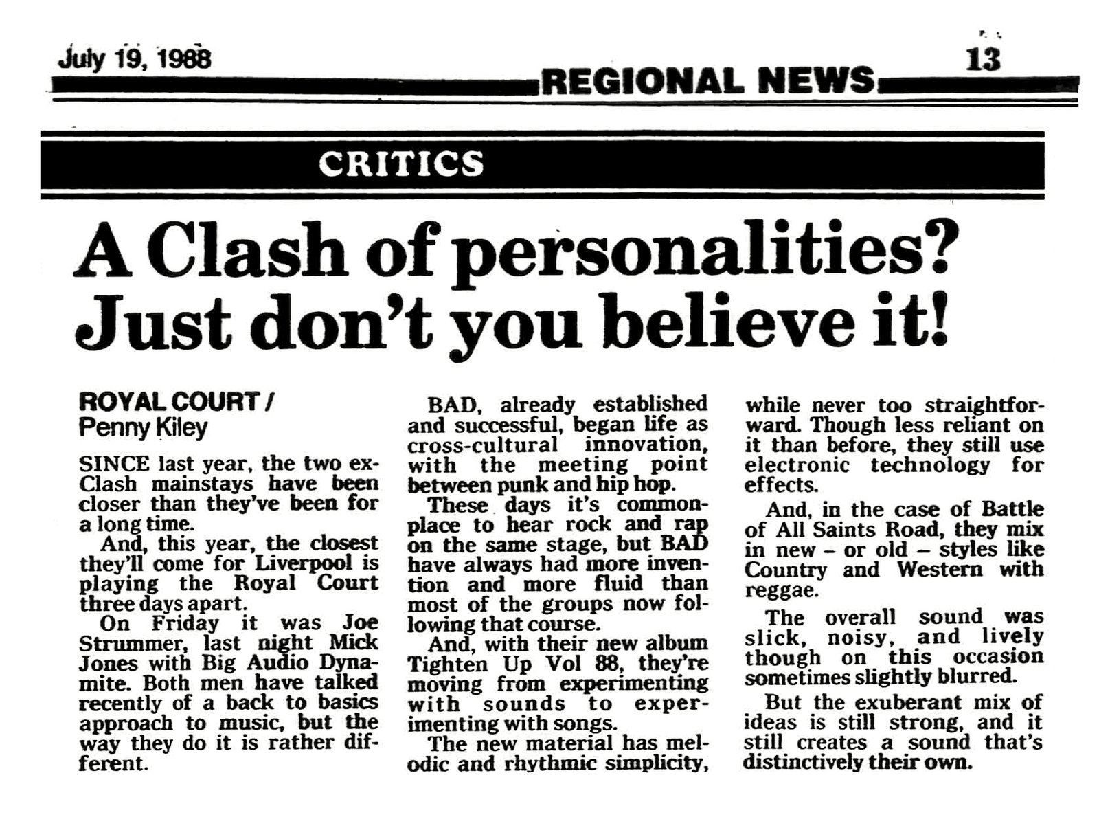 A Clash of personalities? - Liverpool Daily Post, 19 July 1988, p. 13