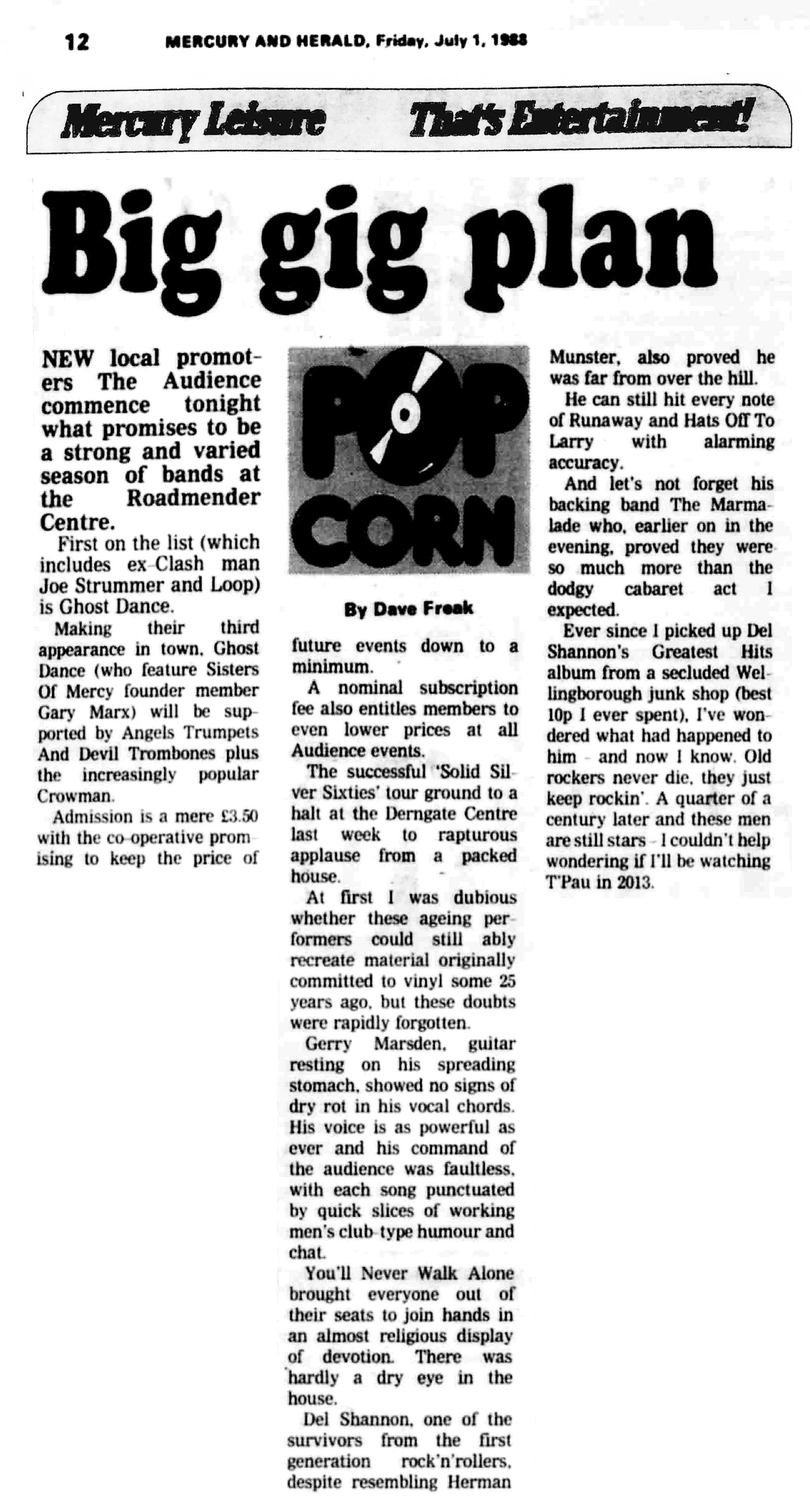 Big gig plan - Northampton Mercury & Herald, 1 July 1988, p. 12